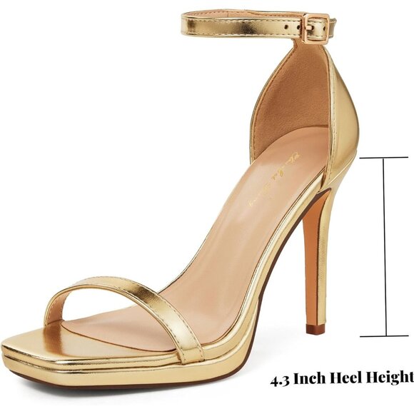 Women's Gold Synthetic Open Square Toe Ankle Strap Platform High Heel Sandals - Picture 2 of 9